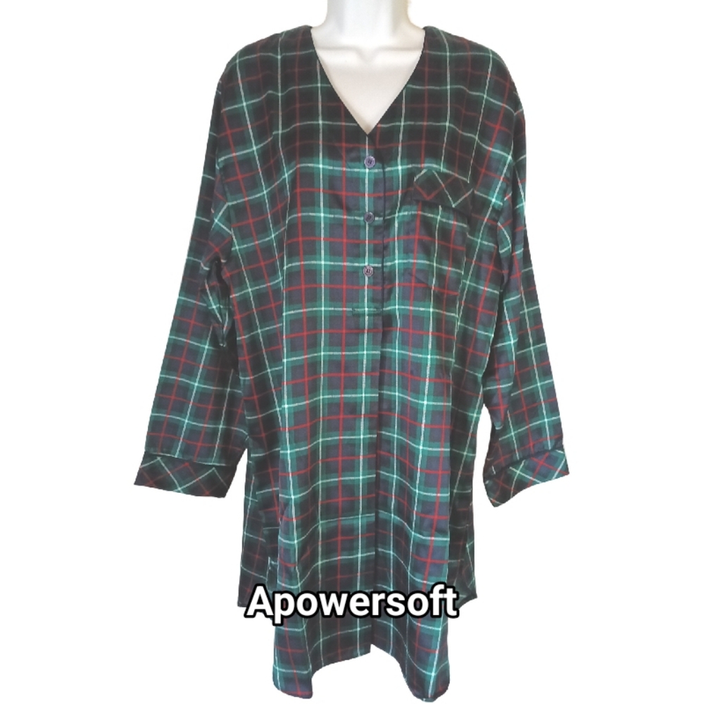 Go Softly Green & Red Plaid Satin Sleep Shirt